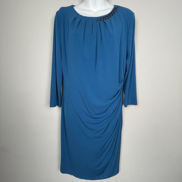 Tahari Arthur S. Levine Teal Jersey Drape Shift Dress Size 14 Career Workwear - Picture 1 of 7